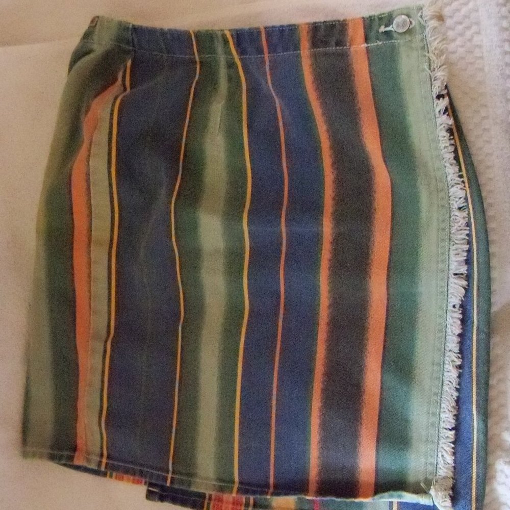 Gitano Denim high waisted multicolor striped Wrap Skirt